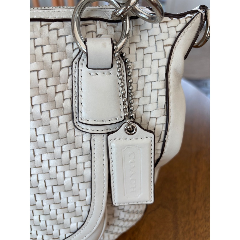 Coach Madison Woven Leather Lindsey Satchel White Crossbody Bag 19312 - Picture 6 of 12
